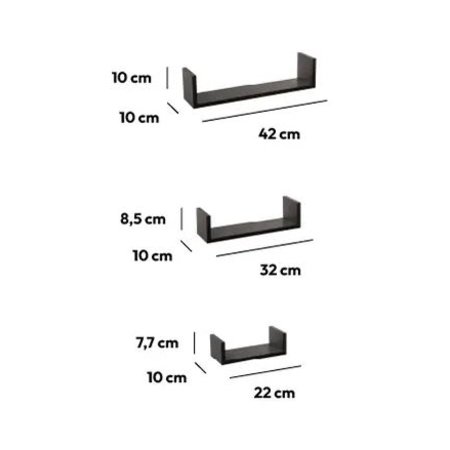 5FIVE Set van 3 Wandplanken Fixy, Zwart