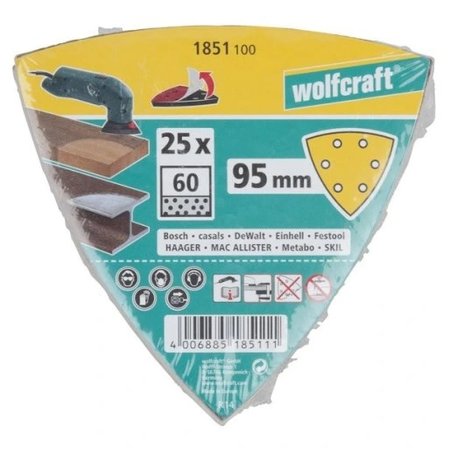 WOLFCRAFT Zelfhechtende Schuurbladen voor Hout/Metaal, 95 mm, K60, 25 Stuks