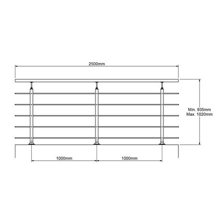 SOGEM Harmony Balustrade 250cm A304 Vloerbevestiging