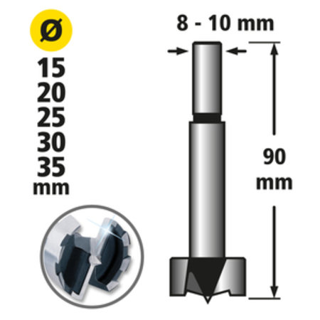 WOLFCRAFT Houtcilinderboren Staal 5-Delig, Ø 15,20,25,30,35mm