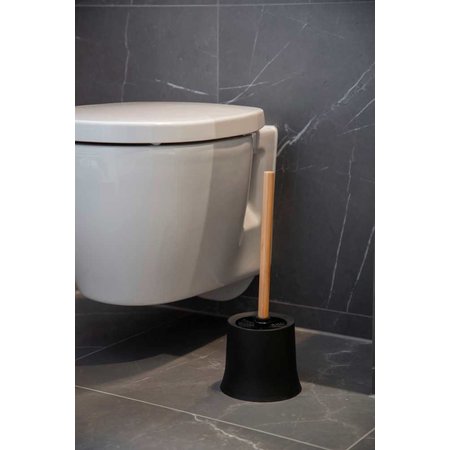 WENKO Toiletborstelhouder Basic Bambusa, Bamboe, Zwart