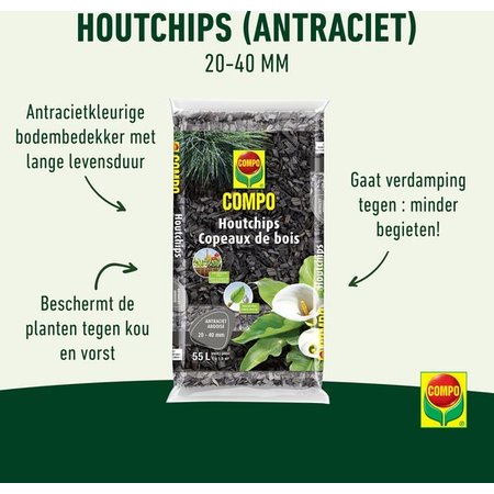 COMPO Houtchips Antraciet, 55L, 20-40mm