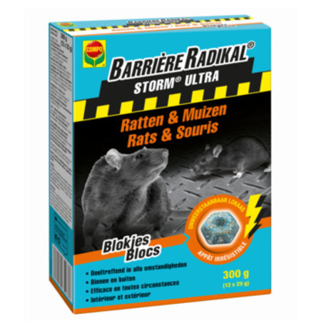 COMPO Barrière Radikal - Storm Ultra - Blokjes Tegen Ratten en Muizen, 12 x 25 gr