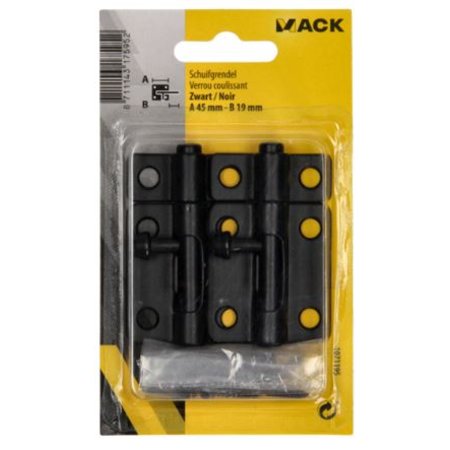 MACK Schuifgrendels Zwart 45mm x 19mm, 2 Stuks