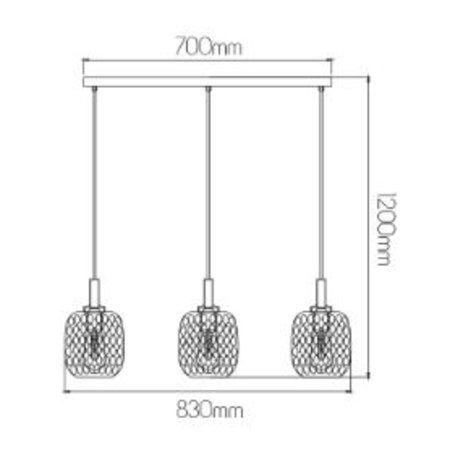 OKIRU Pendel Balk 3xE27 Zwart + 3x Asgrijs Glas Ø180mm