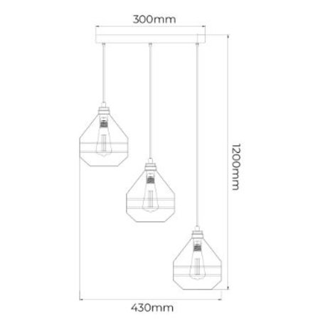 JOTI Pendel 3x E27 Zwart + Koperkleurig