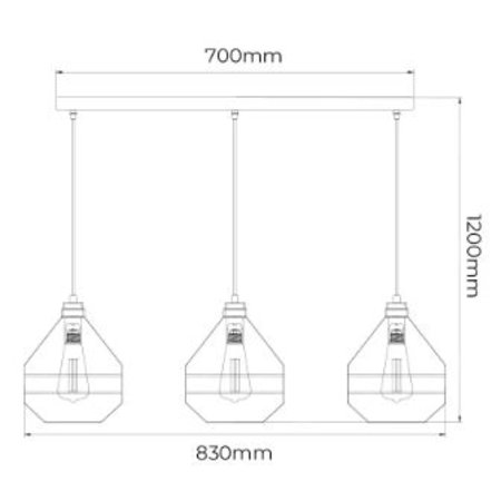 JOTI Pendel 3x E27 Zwart + Koperkleurig