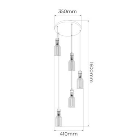 BIZUM Pendel 5x E27 Zwart + Koperkleurig