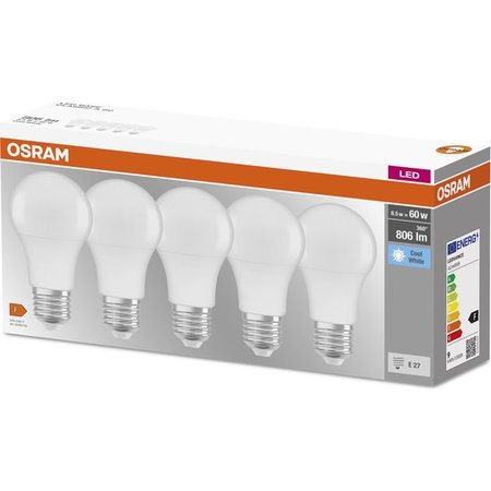 OSRAM LED Peerlamp Mat, E27 8,5W, Koud Wit, 5 Stuks