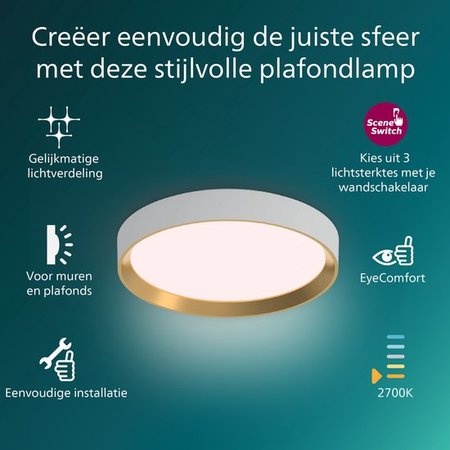 PHILIPS Plafondlamp 'Hanno' - LED Rond 24W Wit/Goudkleurig