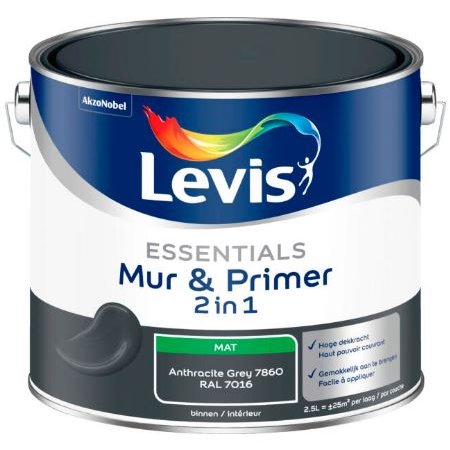 LEVIS Essentials Muur en Primer Mat - 2,50l - Anthracite Grey