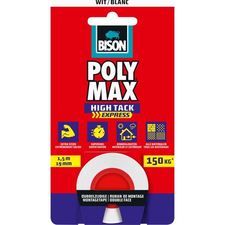 BISON Montage Tape Poly Max High Tack Express, 1.5m x 19mm, Wit