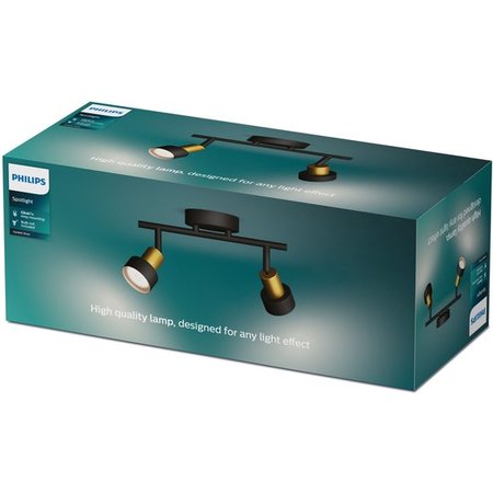 PHILIPS Conduit Plafond-/Wandspots - 2 Lichtpunten - Zwart en Goudkleurig - GU10 LED