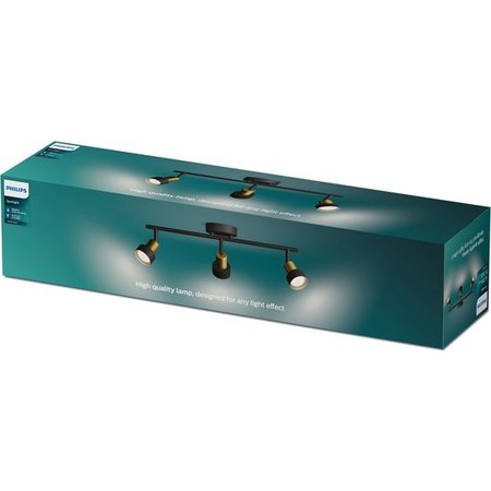 PHILIPS Conduit Plafond-/Wandspots - 3 Lichtpunten - Zwart en Goudkleurig - GU10 LED