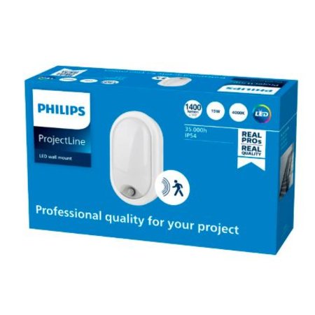 PHILIPS Wandlamp LED 'ProjectLine' - Ovaal 15W met Bewegingssensor, Wit