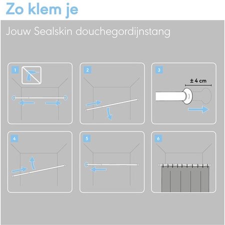 SEALSKIN Douchegordijnstang, 70-115 cm - Zwart