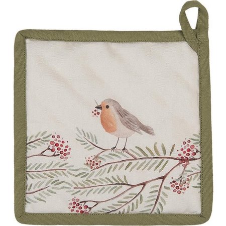 CLAYRE & EEF Pannenlap Vogel, 20x20cm, Beige Groen Katoen