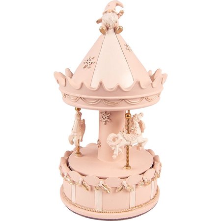 CLAYRE & EEF Muziekdoos Draaimolen Kerstdecoratie, 20cm, Roze Polyresin