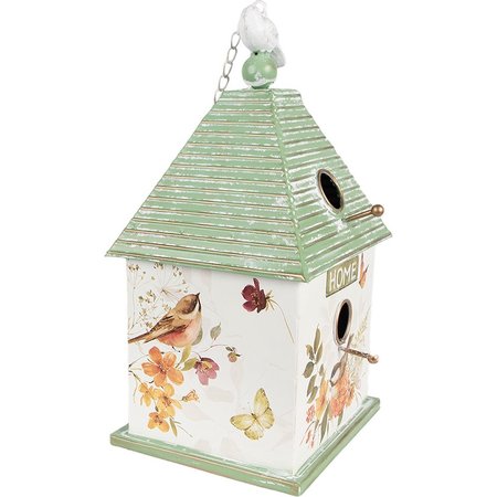 CLAYRE & EEF Decoratie Vogelhuisje, 20x18x38cm, Wit Groen Metaal