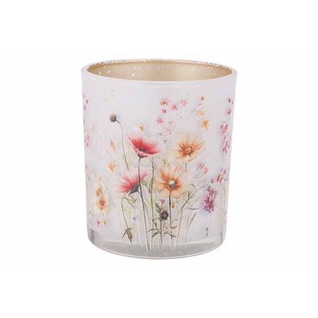 COSY & HOME Theelichthouder 'Fieldflowers' - Wit - 9xh10cm Glas