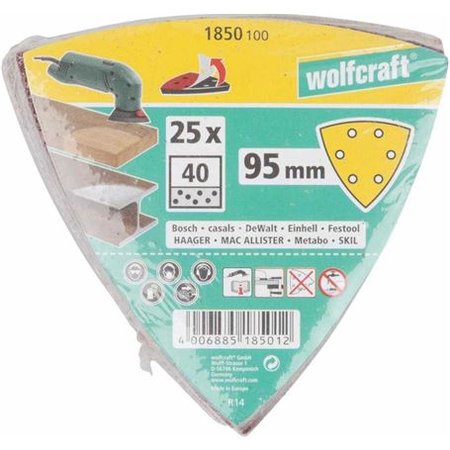 WOLFCRAFT Zelfhechtende Schuurbladen voor Hout/Metaal, 95 mm, K40, 25 Stuks